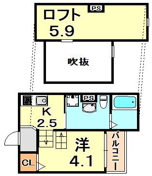 シャイニー西舞子(1K/2階)の間取り写真