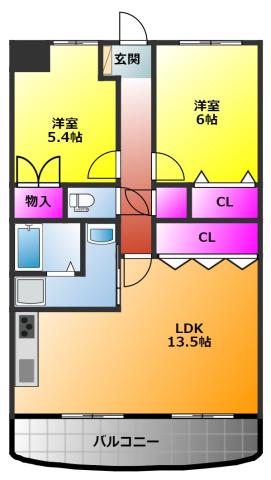 リヴェール小杉(2LDK/2階)の間取り写真
