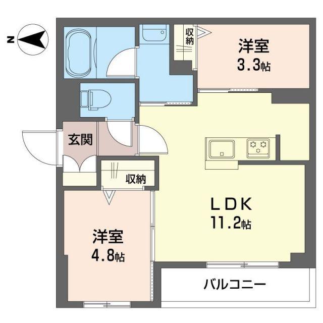 ビスタリエ南花畑(2LDK/1階)の間取り写真