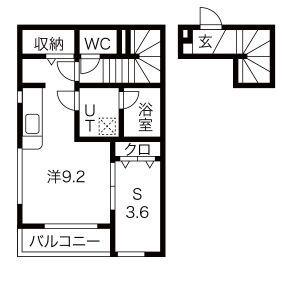 アイワテラス・アイワスクエア(1SK/2階)の間取り写真
