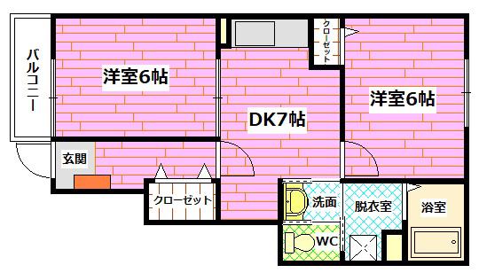 ペアセロベD(2DK/1階)の間取り写真