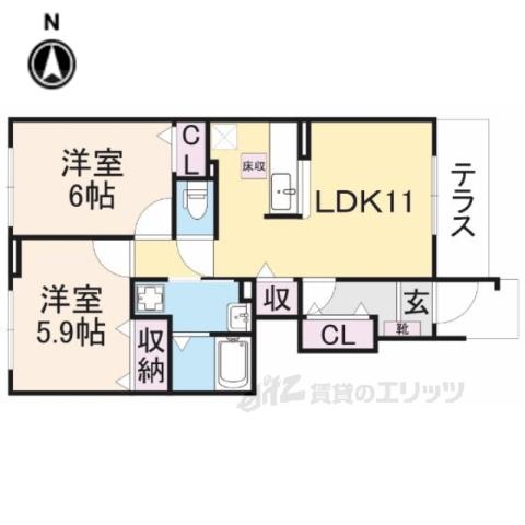 プラシードセレノ(2LDK/1階)の間取り写真