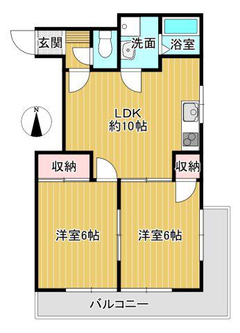 ミライオンビル(2LDK/2階)の間取り写真