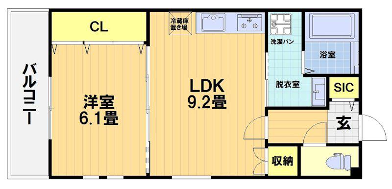 FORCE西院(1LDK/1階)の間取り写真
