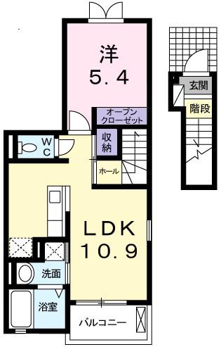 ポレール伊川Ⅲ(1LDK/2階)の間取り写真