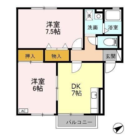セジュール當水(2DK/1階)の間取り写真