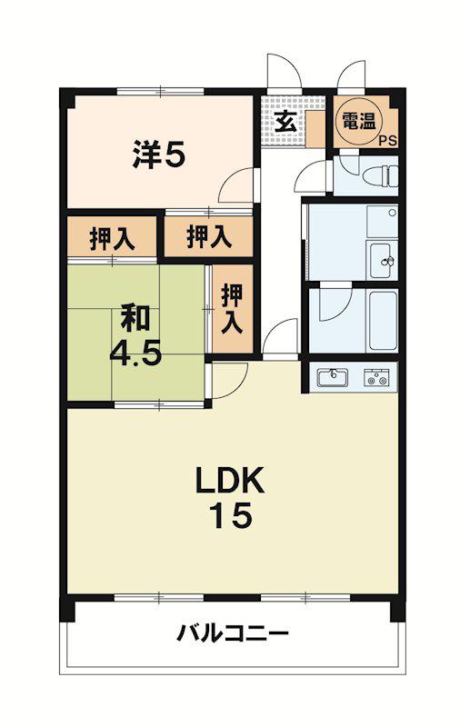 コーポ喜多田(2LDK/3階)の間取り写真