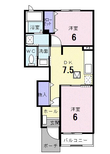 アビターレ吉井B(2DK/1階)の間取り写真