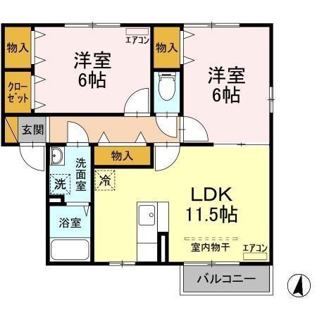 イースト・コート B(2LDK/2階)の間取り写真