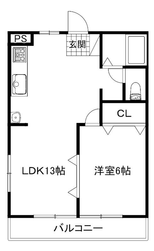 ロビンソンハイツ豊岡(1LDK/2階)の間取り写真