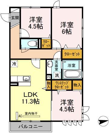 プロムナード元住吉 A棟(3LDK/1階)の間取り写真