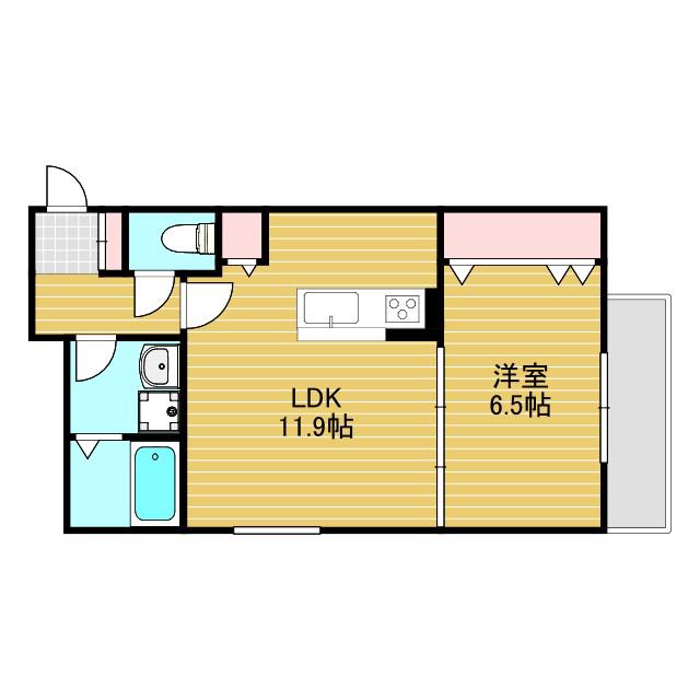 FLANNEL(1LDK/1階)の間取り写真