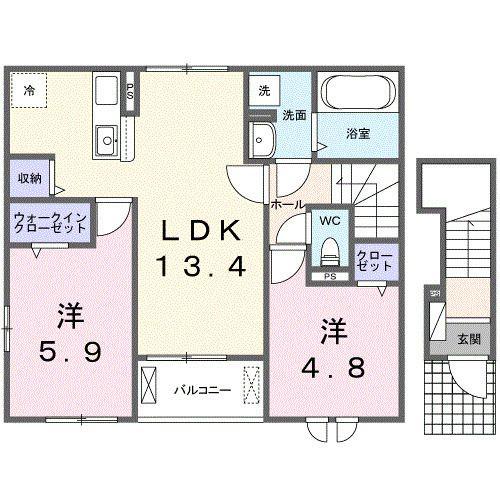 プロムナード大神II(2LDK/2階)の間取り写真