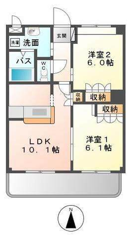 ベルファミーユ1(2LDK/2階)の間取り写真
