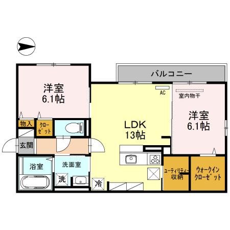 LE GRAND AMENITY HILL ウエスト(2LDK/1階)の間取り写真