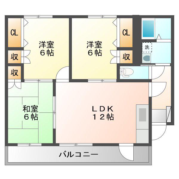 ＪＲ豊肥本線 武蔵塚駅 徒歩54分 3階建 築24年(3LDK/2階)の間取り写真