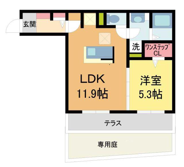 アンブロシア(1LDK/1階)の間取り写真