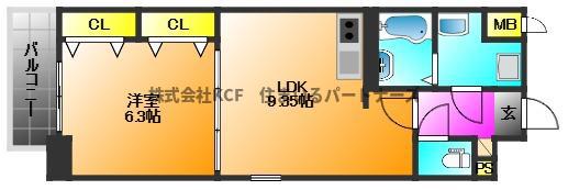 ムーンリバー久留米東町(1LDK/7階)の間取り写真