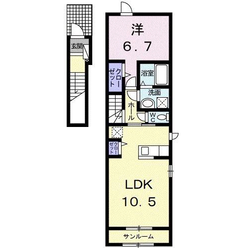 フレックス タウン 五番館(1LDK/2階)の間取り写真