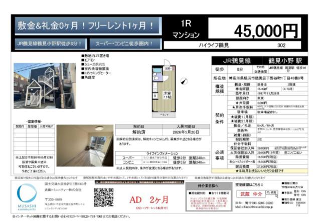 ハイライフ鶴見(ワンルーム/3階)の間取り写真