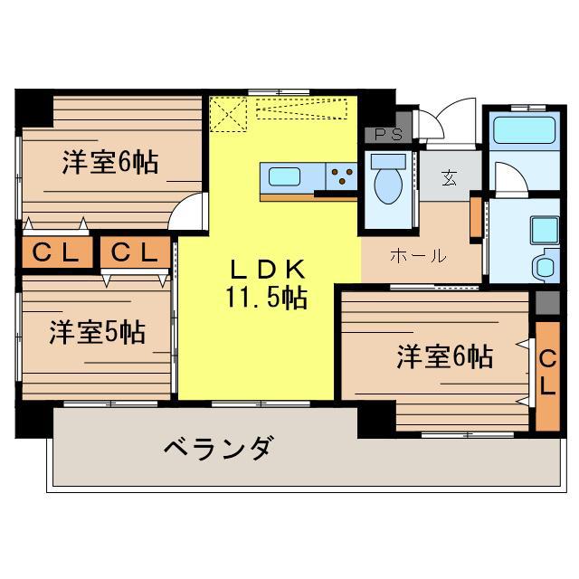 シャトー ヤン(3LDK/1階)の間取り写真