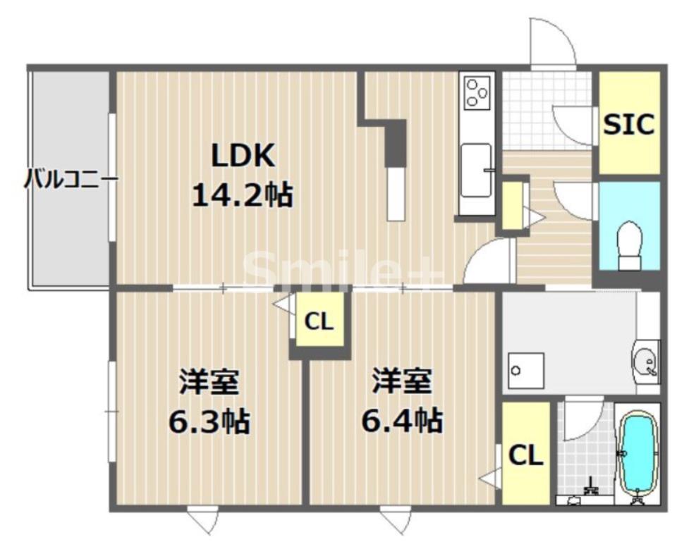 SHALLOWGARDENB棟(2LDK/3階)の間取り写真