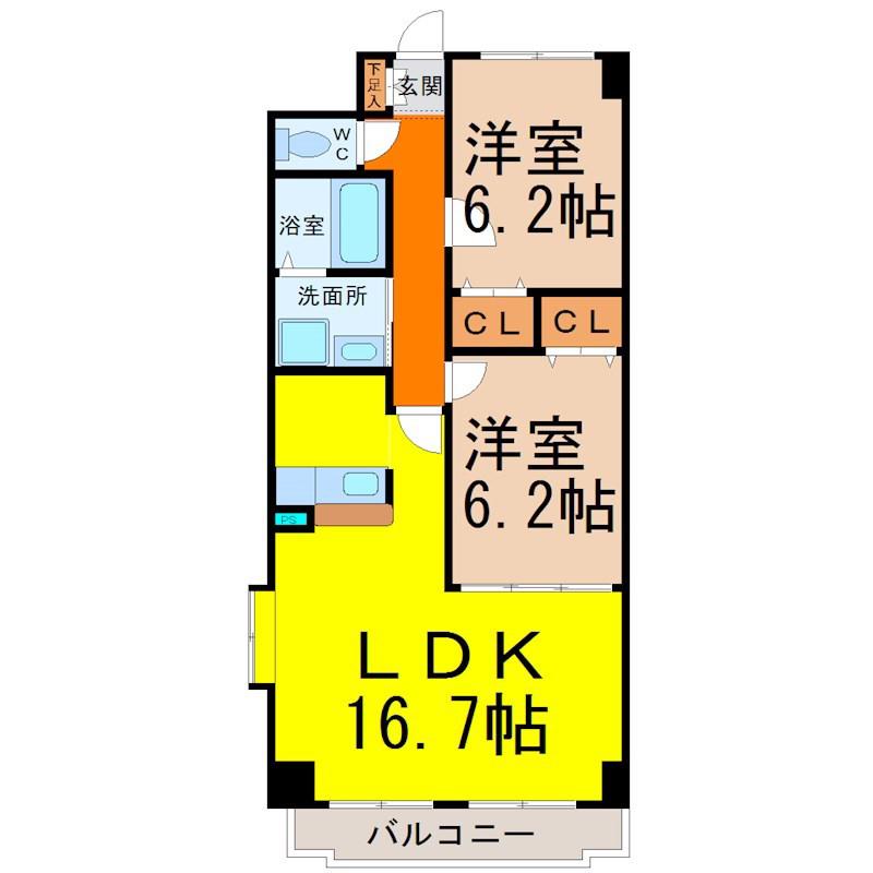 プリミエール松園(2LDK/1階)の間取り写真