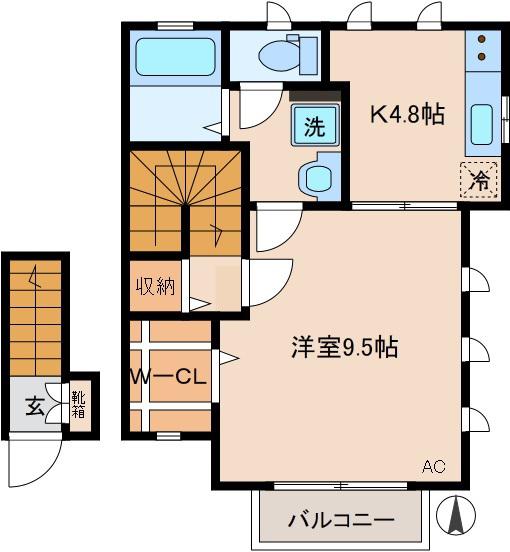 ストークコート新城(1K/2階)の間取り写真