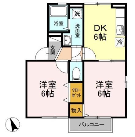 カーサ・イル・ポルト(1LDK/2階)の間取り写真