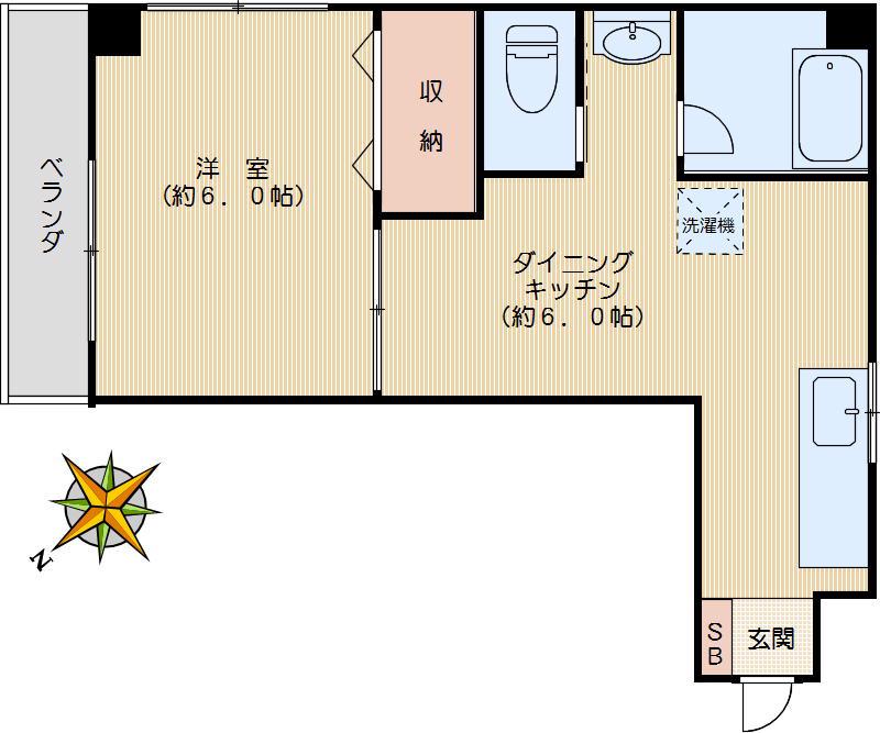 ハイツ三上(1DK/4階)の間取り写真