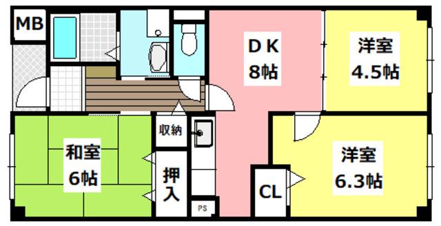 ドミールカメリア(3DK/3階)の間取り写真