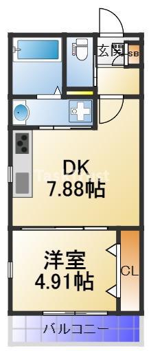 ブランノワール鴫野(1DK/3階)の間取り写真