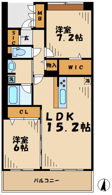 ロイヤルパークス若葉台(2LDK/6階)の間取り写真