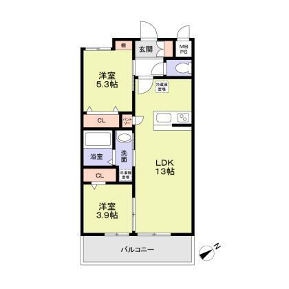メゾンシュシュ大宮(2LDK/2階)の間取り写真