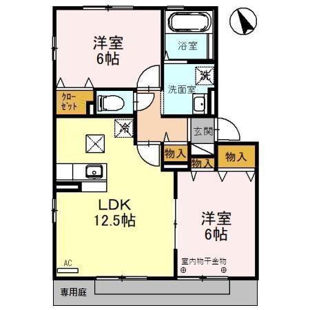 アヴェニールガーデンB(2LDK/1階)の間取り写真