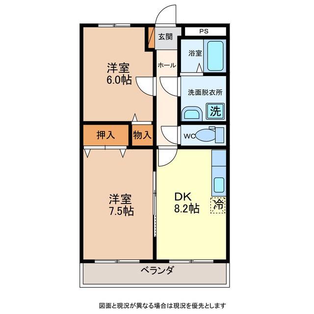 グランディール軽井沢(2DK/2階)の間取り写真