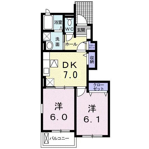 ウェルフェアC(2DK/1階)の間取り写真