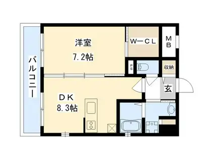 フローレンスコート清水(1LDK/7階)の間取り写真