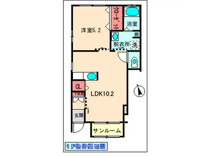 アズール(1LDK/1階)の間取り写真