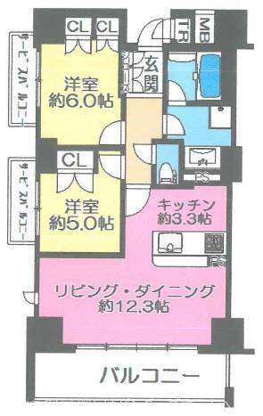 ファインフラッツ牧野駅前イーストプラザ(2LDK/8階)の間取り写真
