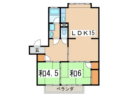 コヤマハイツA棟(2LDK/2階)の間取り写真