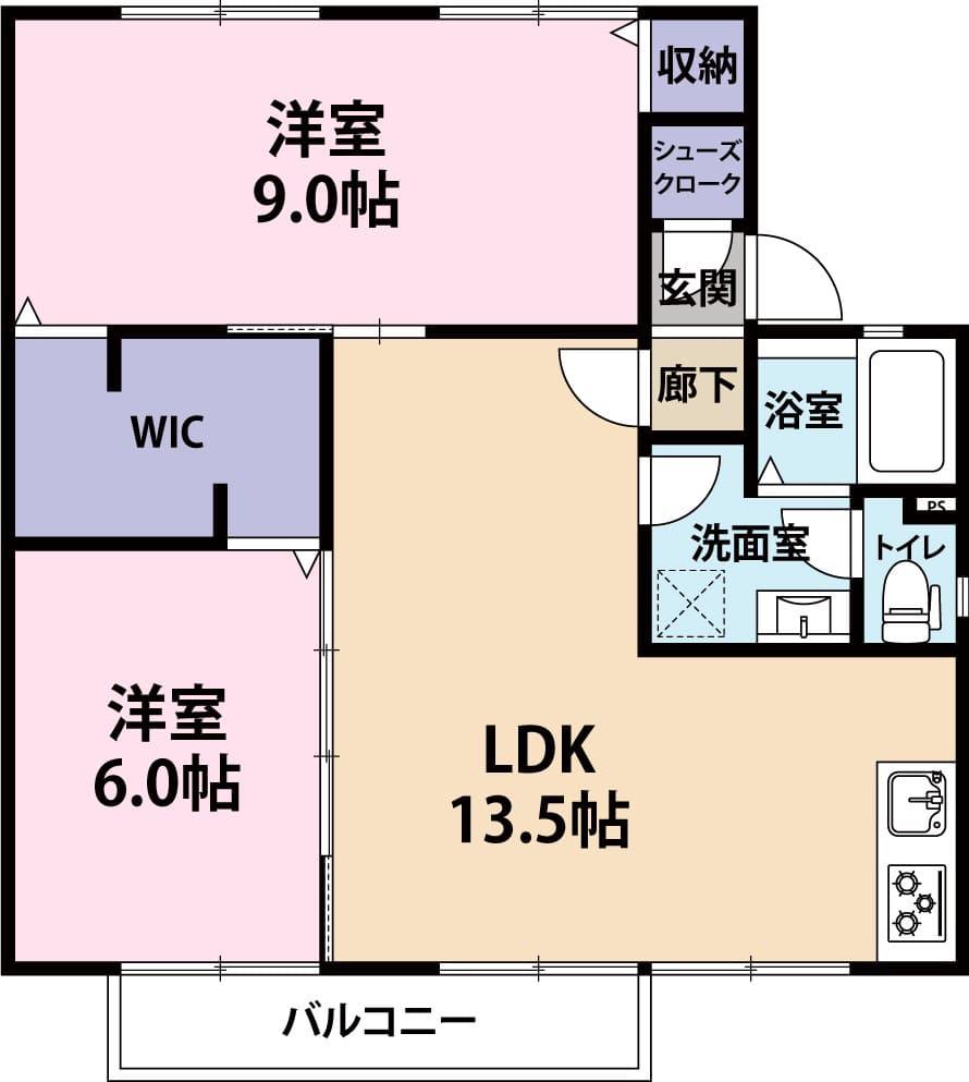 セジュール潮江I(2LDK/2階)の間取り写真