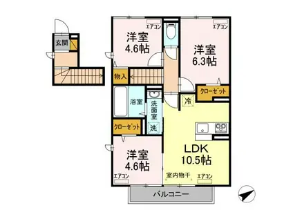 GRAND RISE TSUKUBA E棟(3LDK/2階)の間取り写真