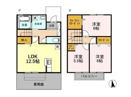 コート・エクセル三池 C(3LDK/1階)の間取り写真