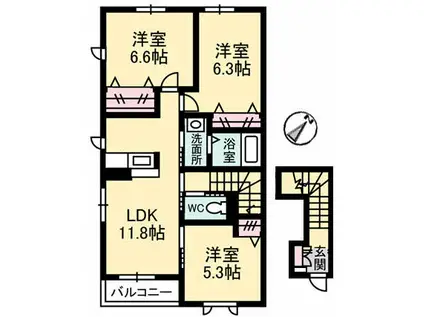 コン・アモーレ夢咲II(3LDK/2階)の間取り写真