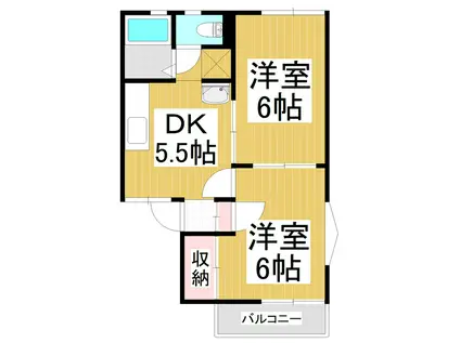 フラット柳町(2DK/2階)の間取り写真