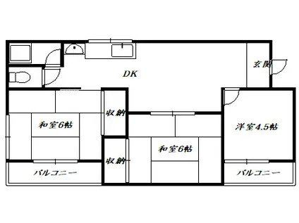 マンション箕面川(3DK/2階)の間取り写真