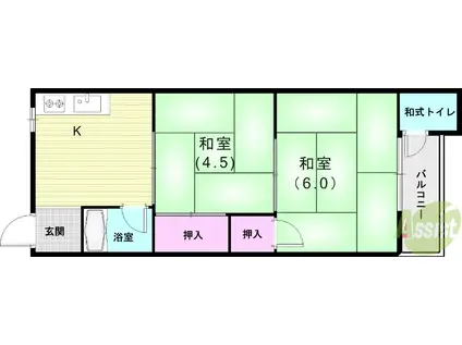岡口文化(2K/2階)の間取り写真