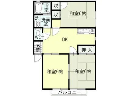 パラレル・おぎのB棟(3DK/1階)の間取り写真