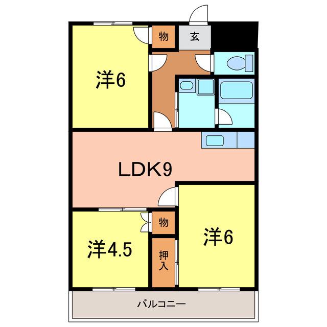 サンライフ弁天(3LDK/3階)の間取り写真